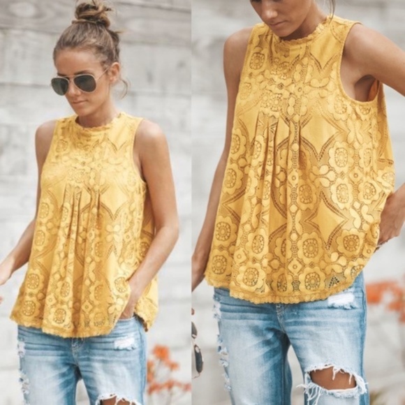 KismetsKloset Tops - SUNFLOWER Sleeveless Lace Top-LAST ONE ☝️